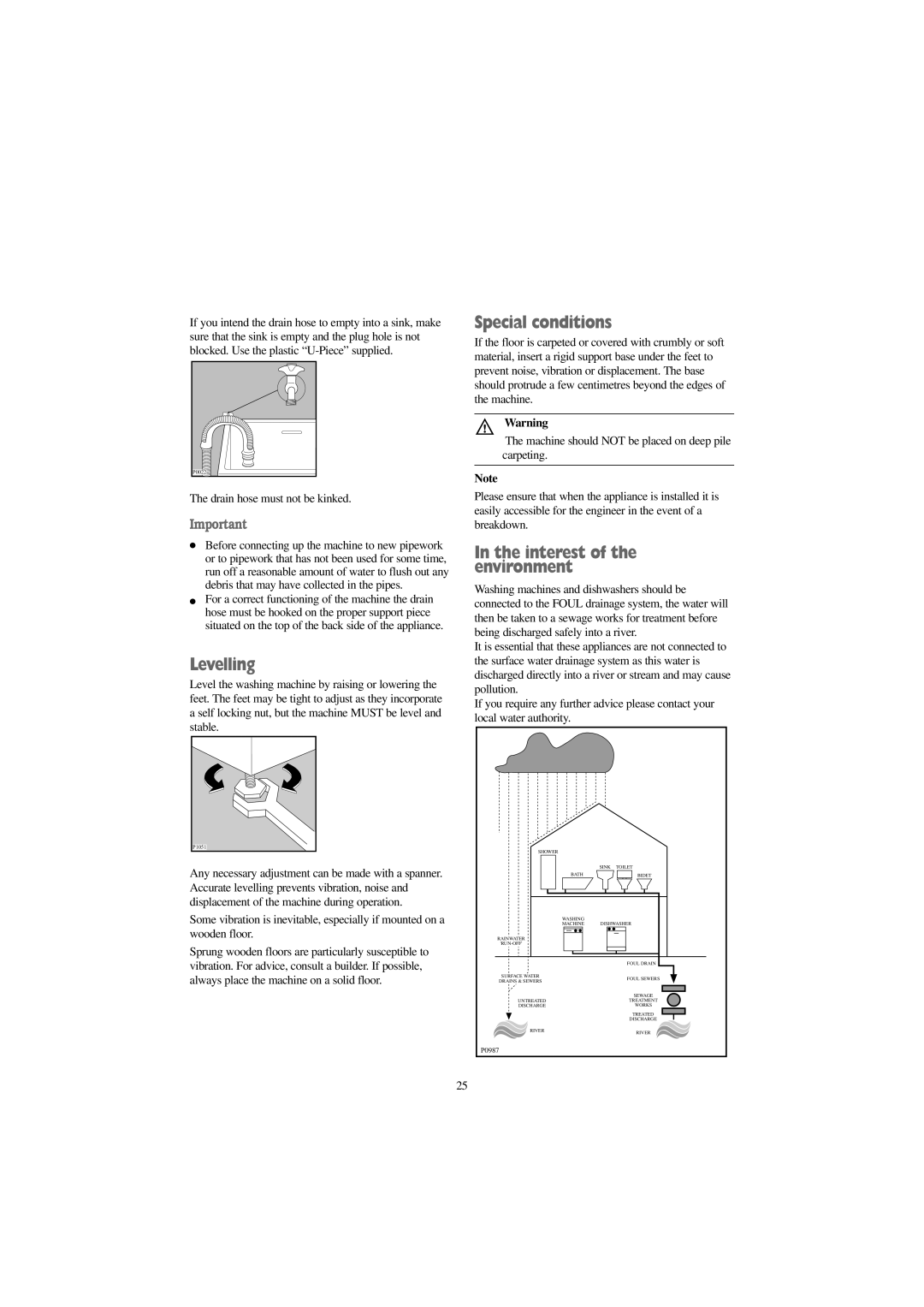 Tricity Bendix AW 1200 W, AW 1400 W installation instructions Levelling, Special conditions, Interest of the environment 