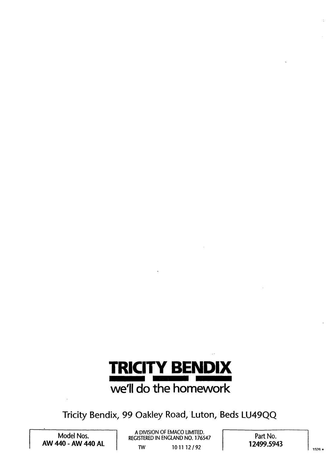 Tricity Bendix AW 440 AL manual 