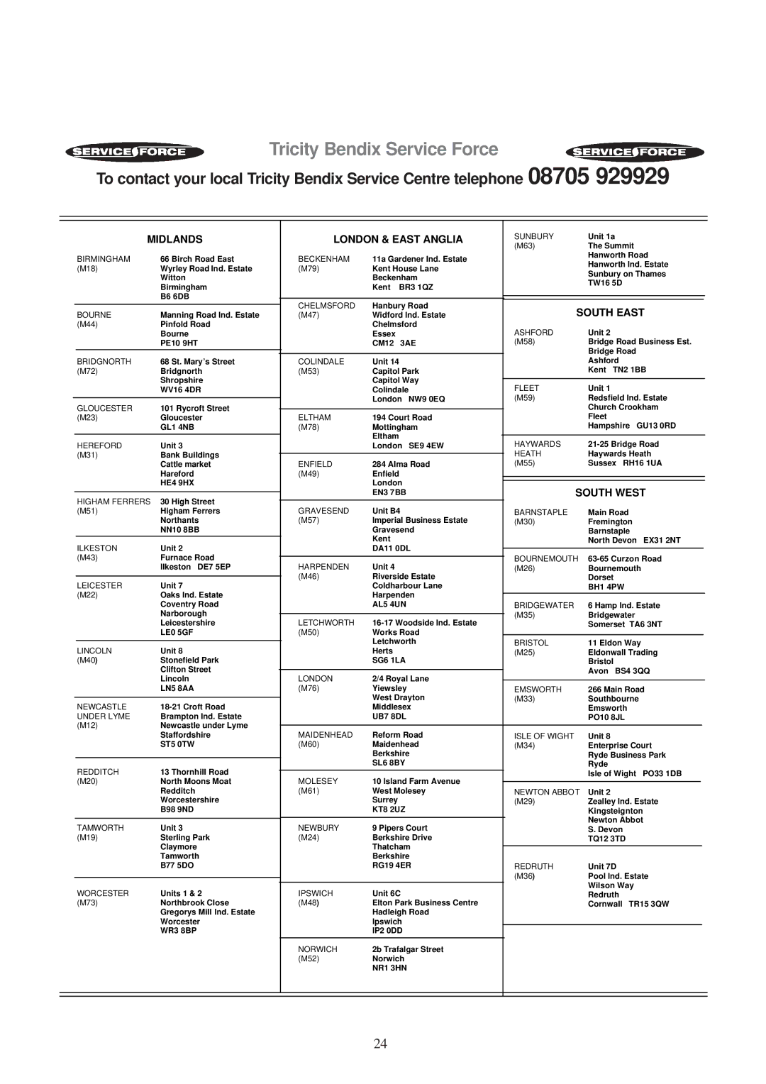 Tricity Bendix AW 700, AW 851 S installation instructions Midlands 