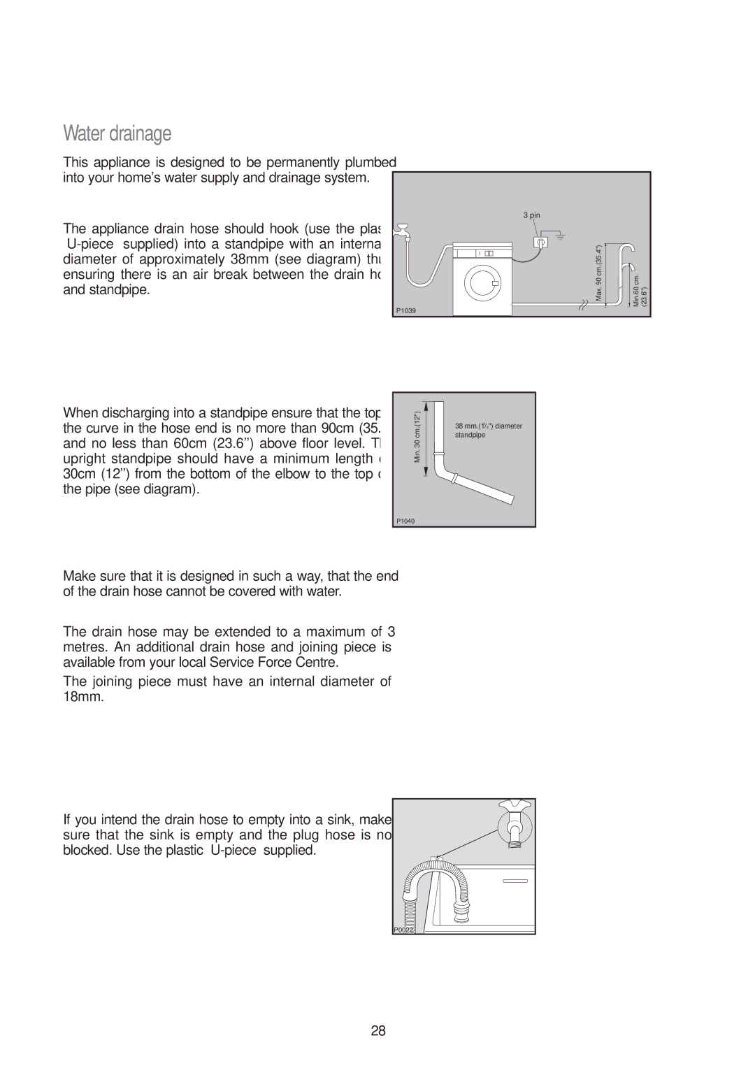 Tricity Bendix AW 700, AW 851 S installation instructions Water drainage 