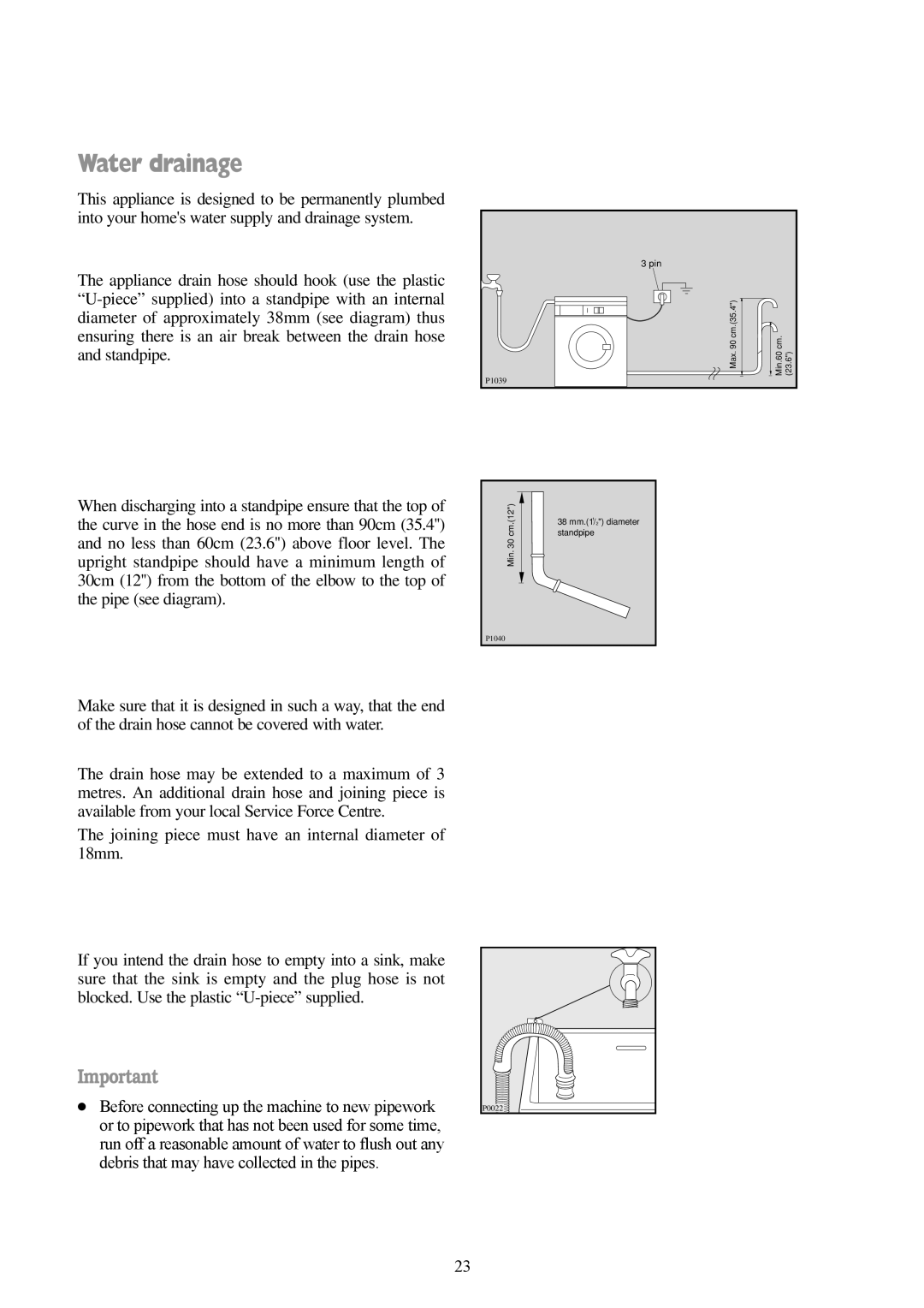 Tricity Bendix AW 1000 W, AW 850 W installation instructions Water drainage 