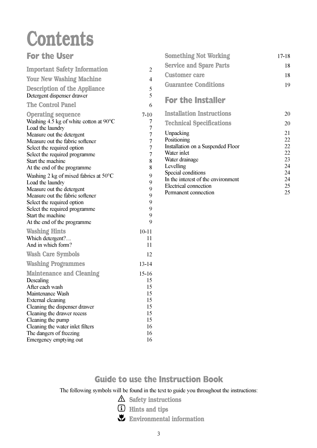 Tricity Bendix AW 1000 W, AW 850 W installation instructions Contents 