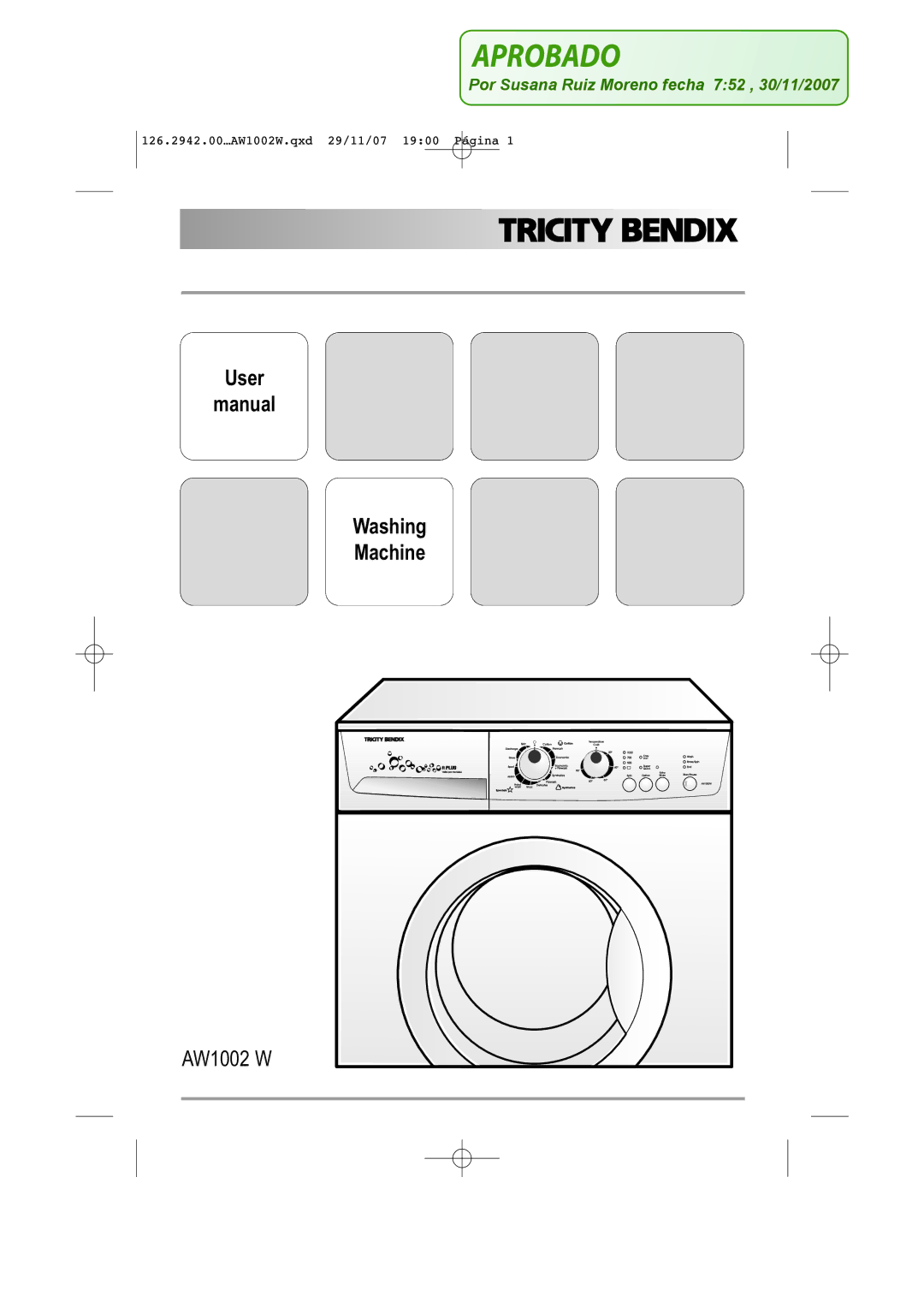 Tricity Bendix AW1002 W user manual User Manual Washing Machine 