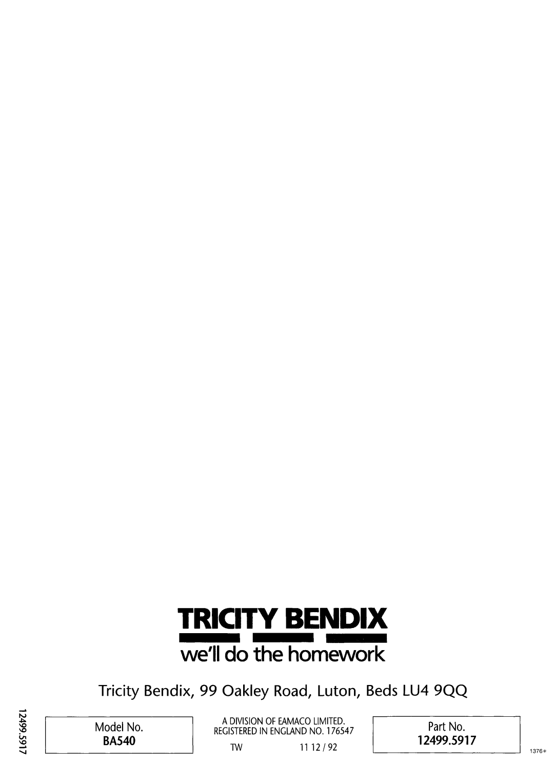 Tricity Bendix BA 450 manual 