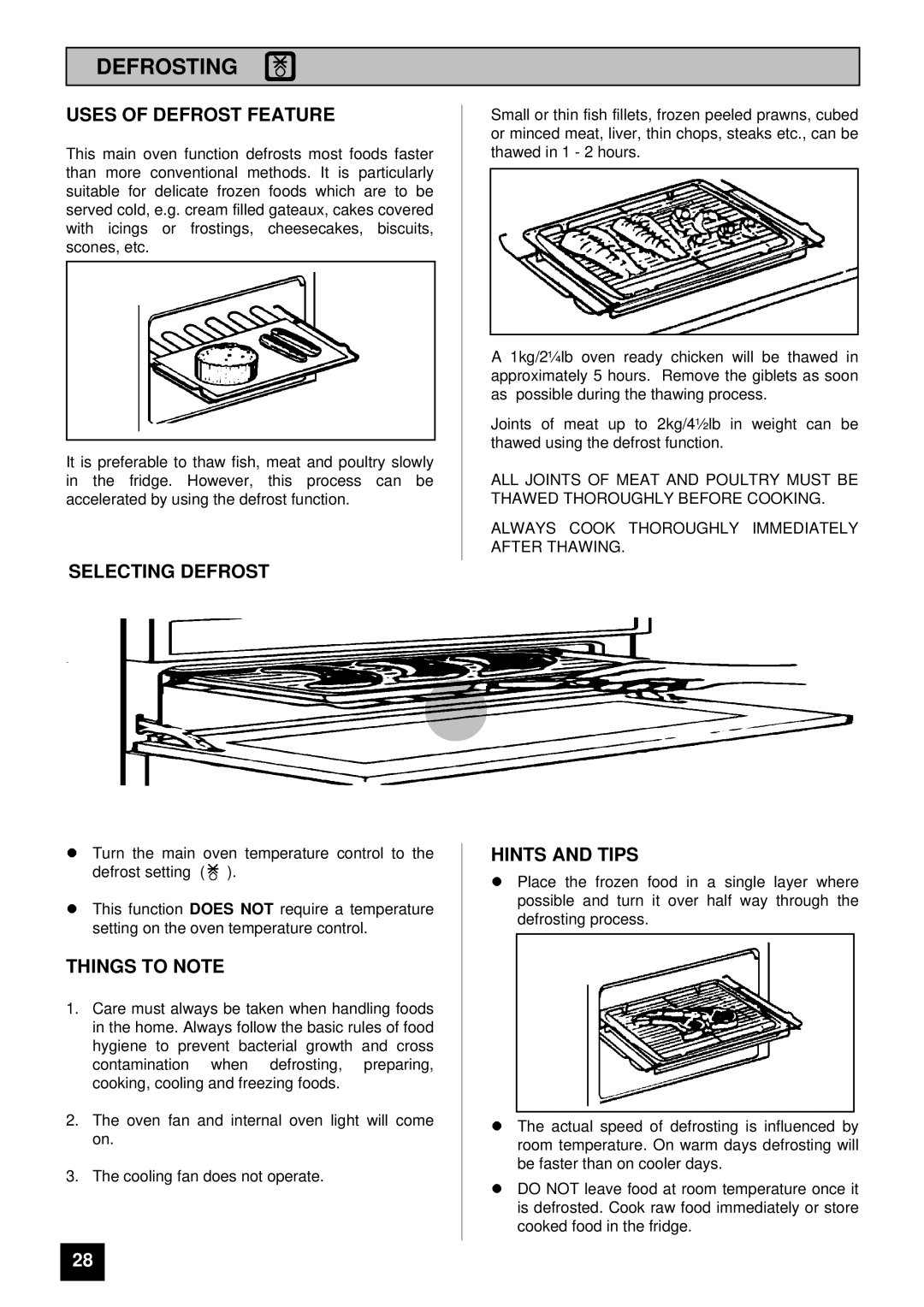 Tricity Bendix BD 911 installation instructions Defrosting, Uses of Defrost Feature, Selecting Defrost 