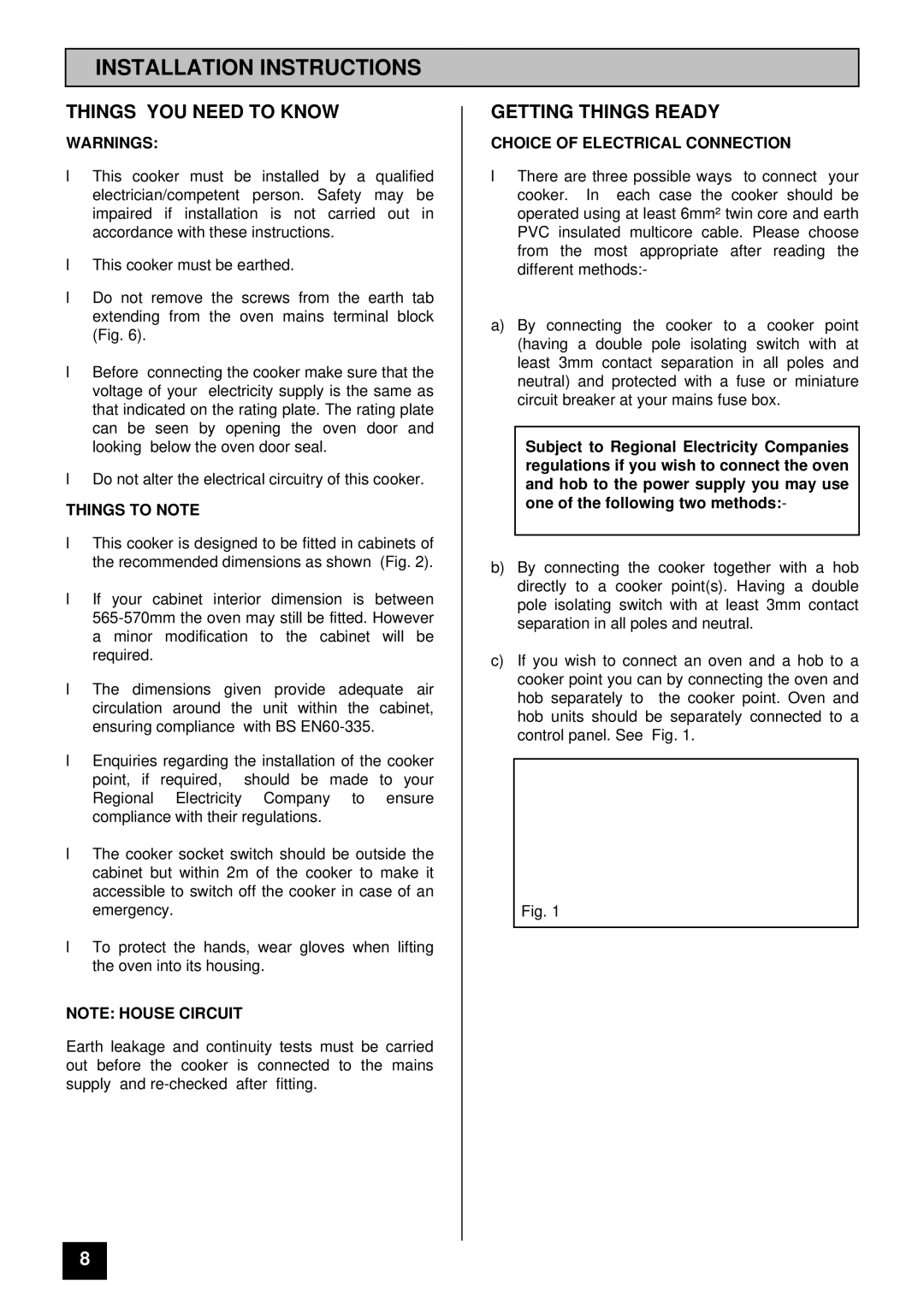 Tricity Bendix BD 911 Installation Instructions, Things YOU Need to Know, Getting Things Ready, Things to Note 