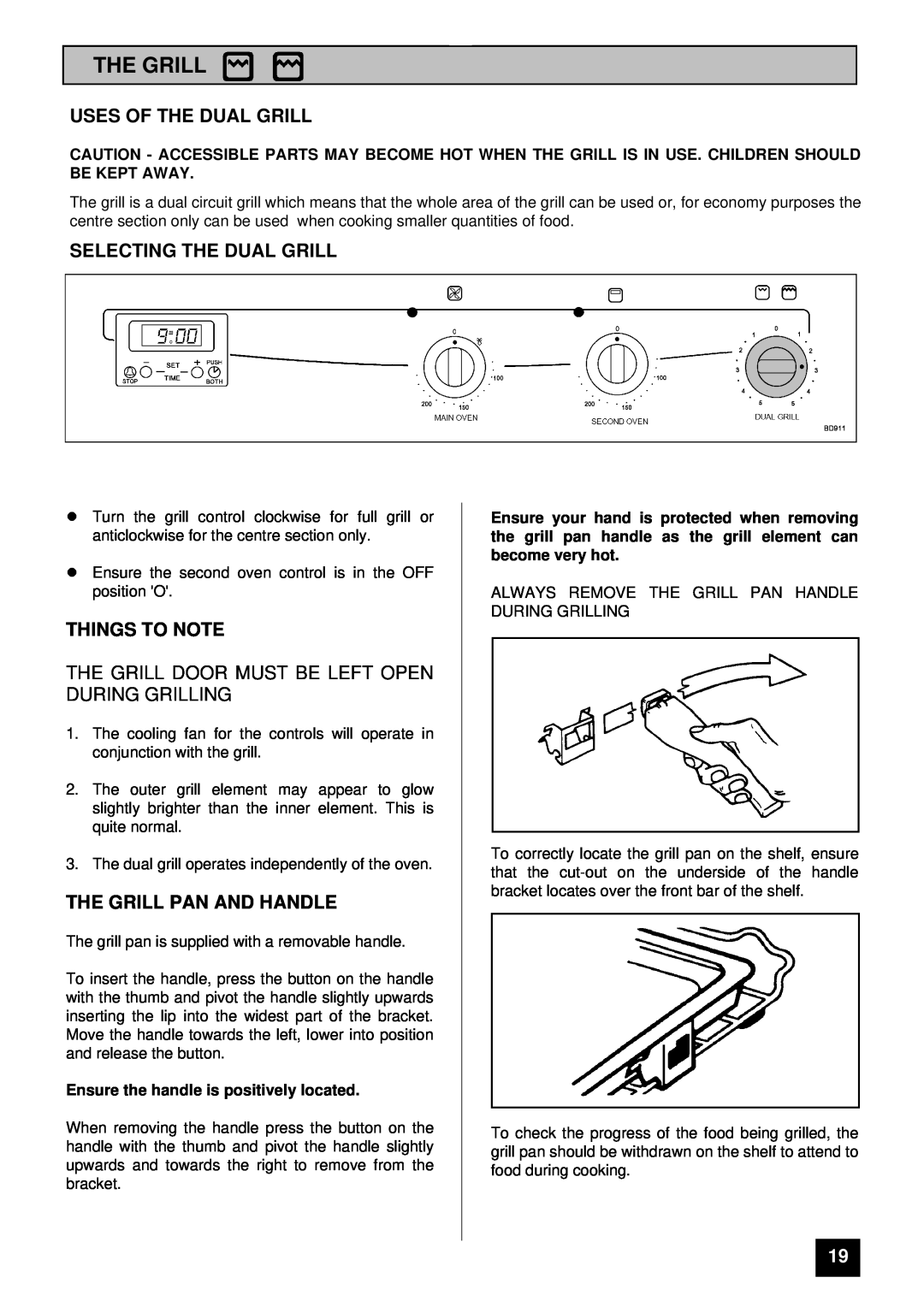 Tricity Bendix BD 911 installation instructions The Grill, Uses Of The Dual Grill, Selecting The Dual Grill, Things To Note 