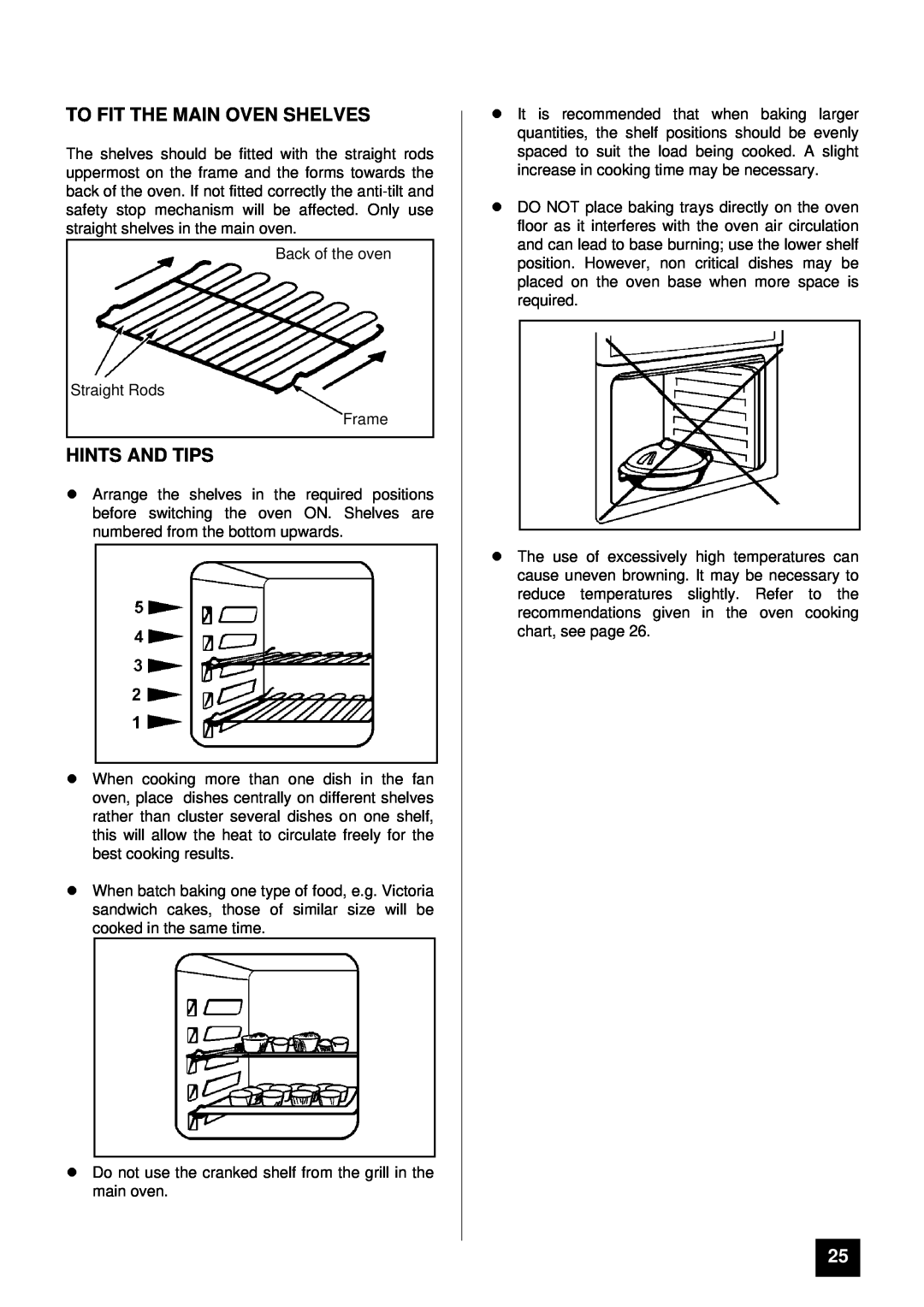 Tricity Bendix BD 911 installation instructions To Fit The Main Oven Shelves, lHINTS AND TIPS 