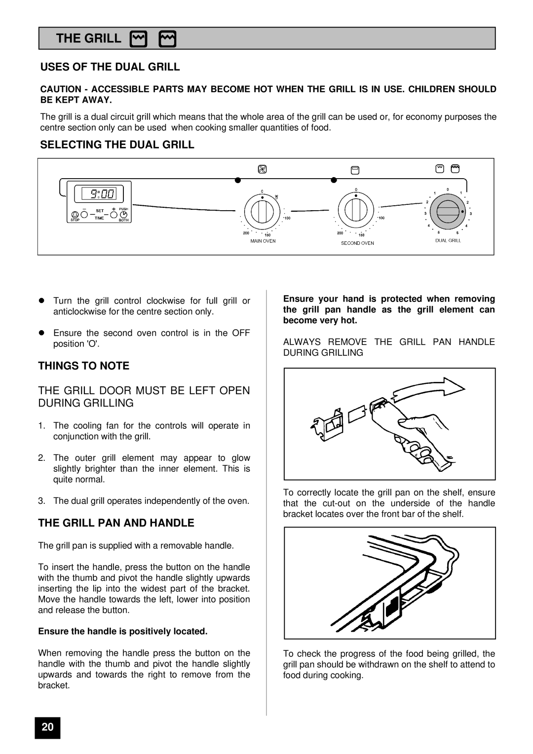 Tricity Bendix BD 912 installation instructions Uses of the Dual Grill, Selecting the Dual Grill, Grill PAN and Handle 