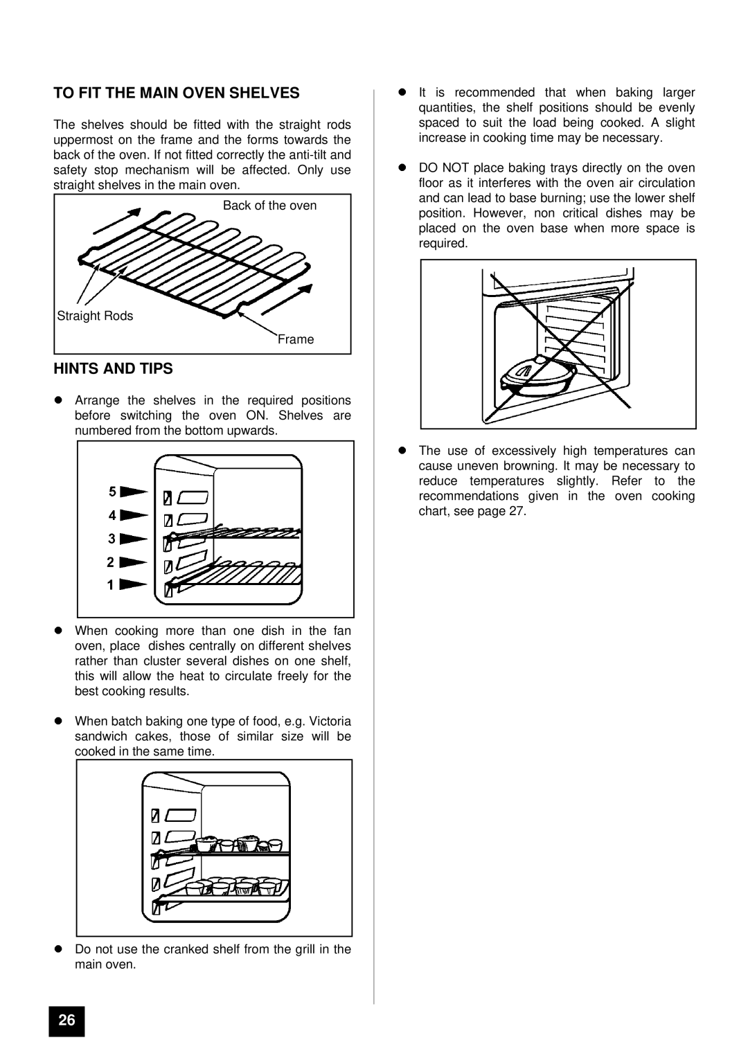 Tricity Bendix BD 912 installation instructions To FIT the Main Oven Shelves 