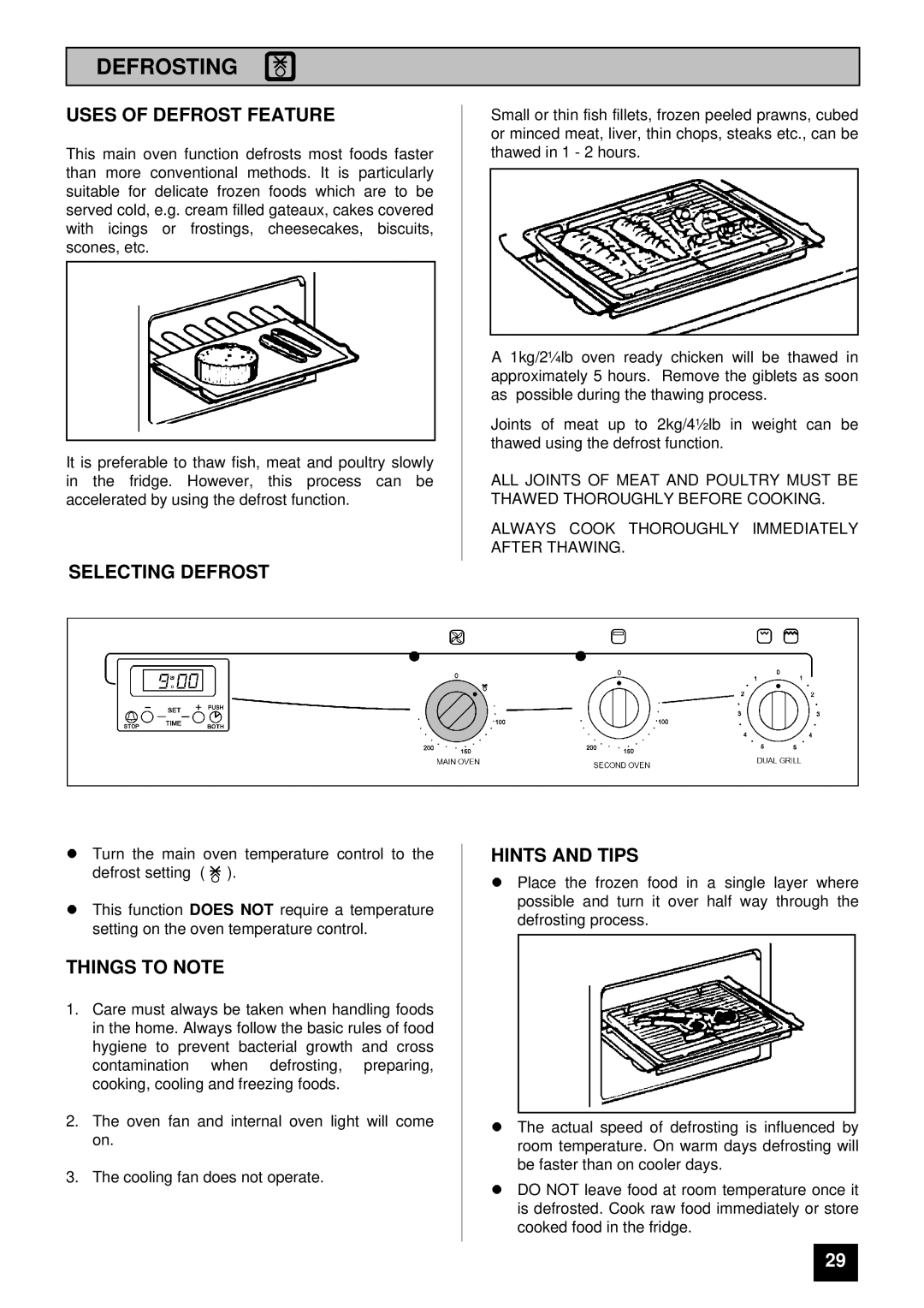 Tricity Bendix BD 912 installation instructions Defrosting, Uses of Defrost Feature, Selecting Defrost 