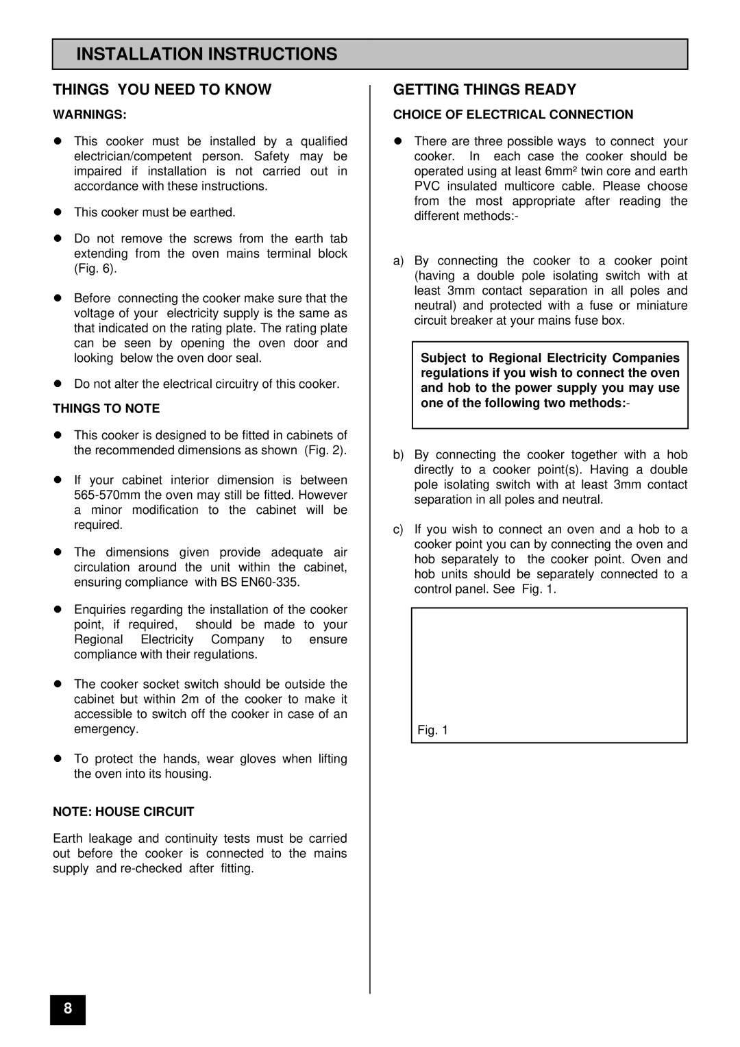 Tricity Bendix BD 912 Installation Instructions, Things YOU Need to Know, Getting Things Ready, Things to Note 