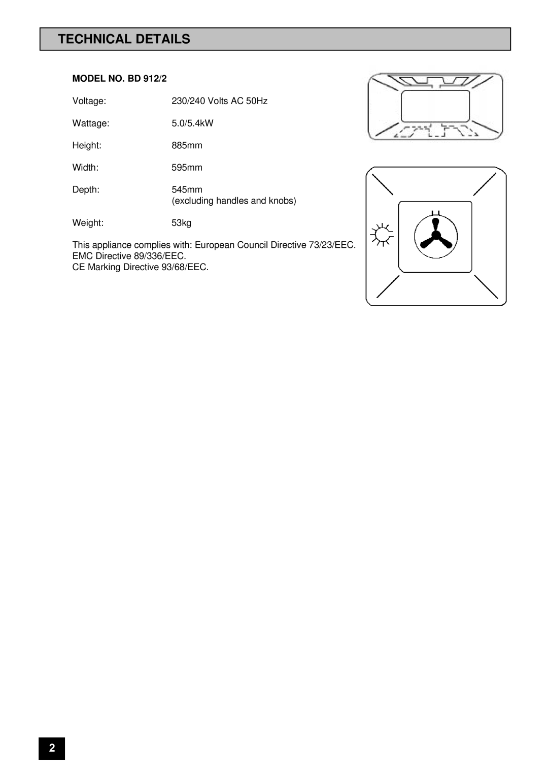 Tricity Bendix installation instructions Technical Details, Model NO. BD 912/2 