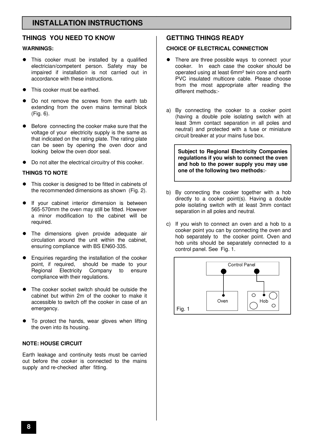 Tricity Bendix BD 912/2 Installation Instructions, Things YOU Need to Know, Getting Things Ready, Things to Note 