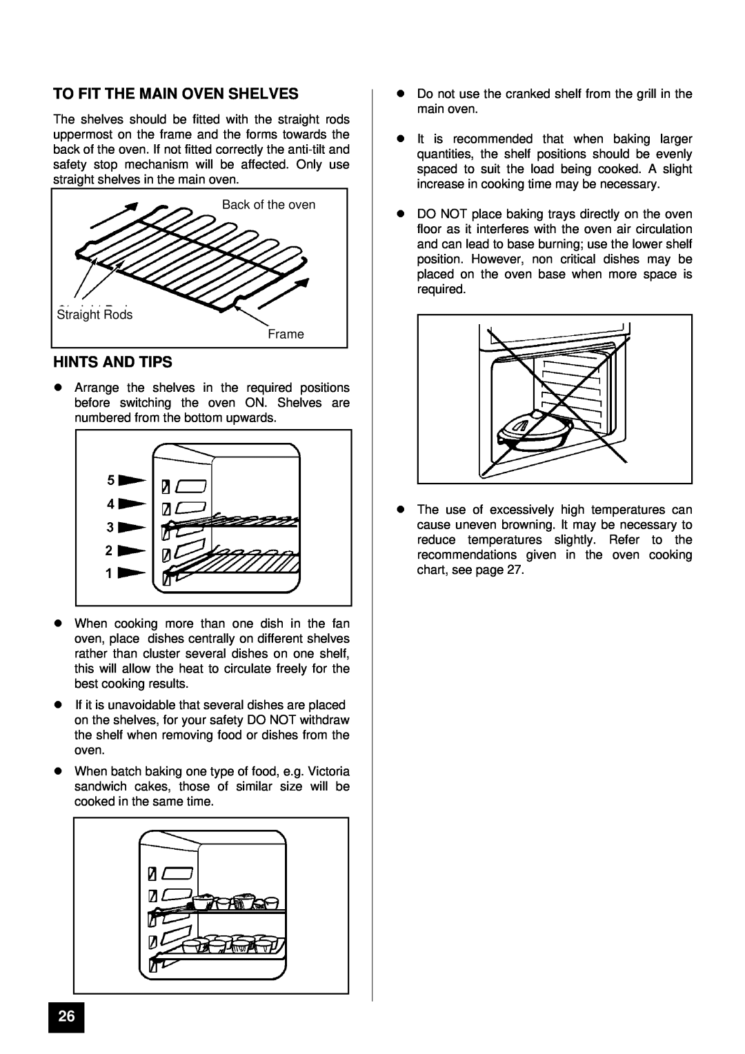 Tricity Bendix BD 912/2 installation instructions To Fit The Main Oven Shelves, lHINTS AND TIPS 
