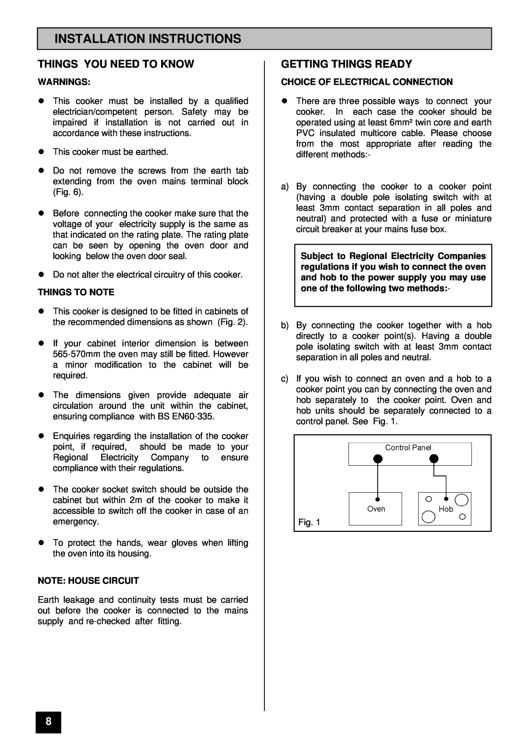Tricity Bendix BD 912/2 Installation Instructions, Things You Need To Know, Getting Things Ready, Warnings, Things To Note 