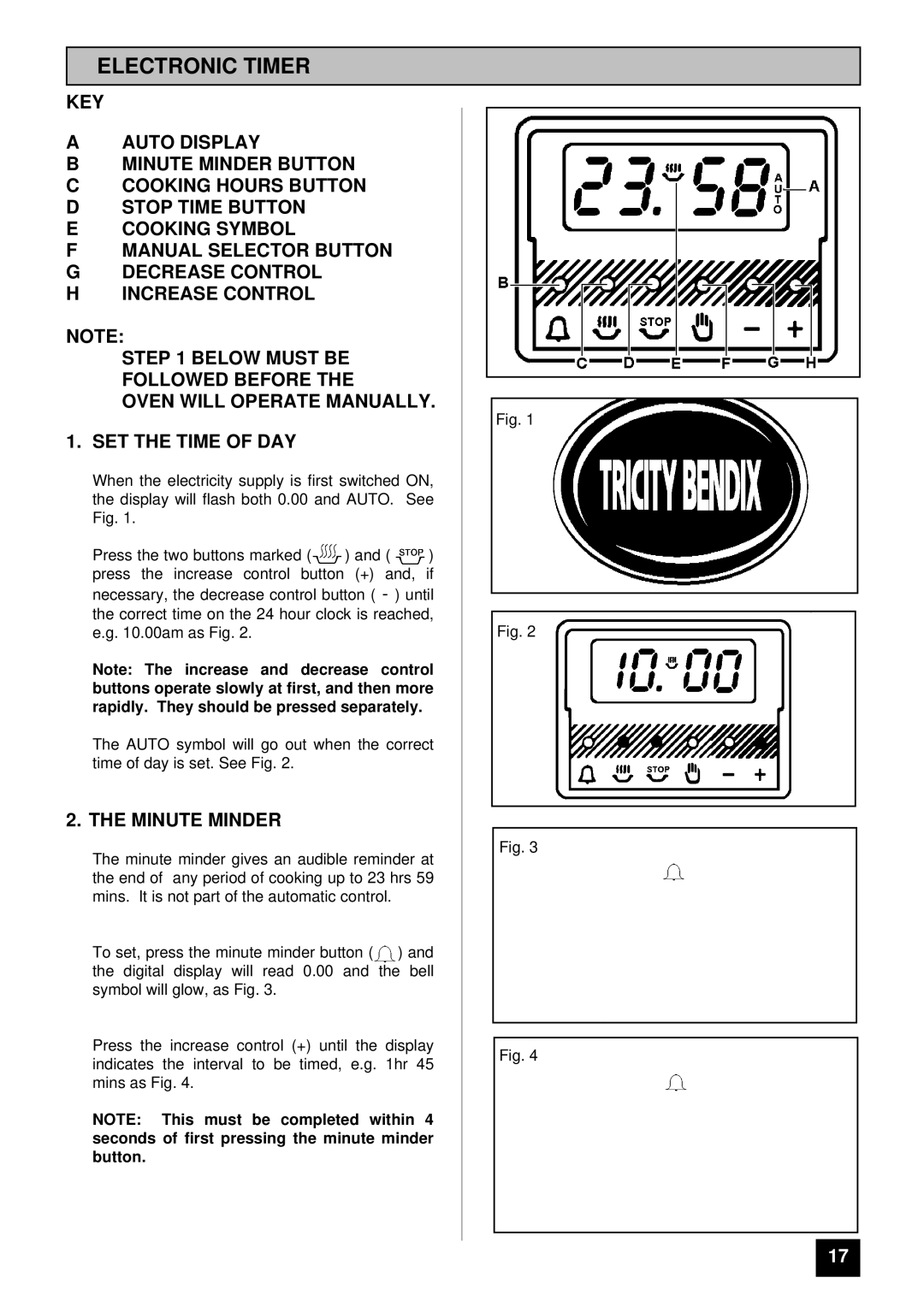 Tricity Bendix BD 913/2 installation instructions Electronic Timer, Minute Minder 