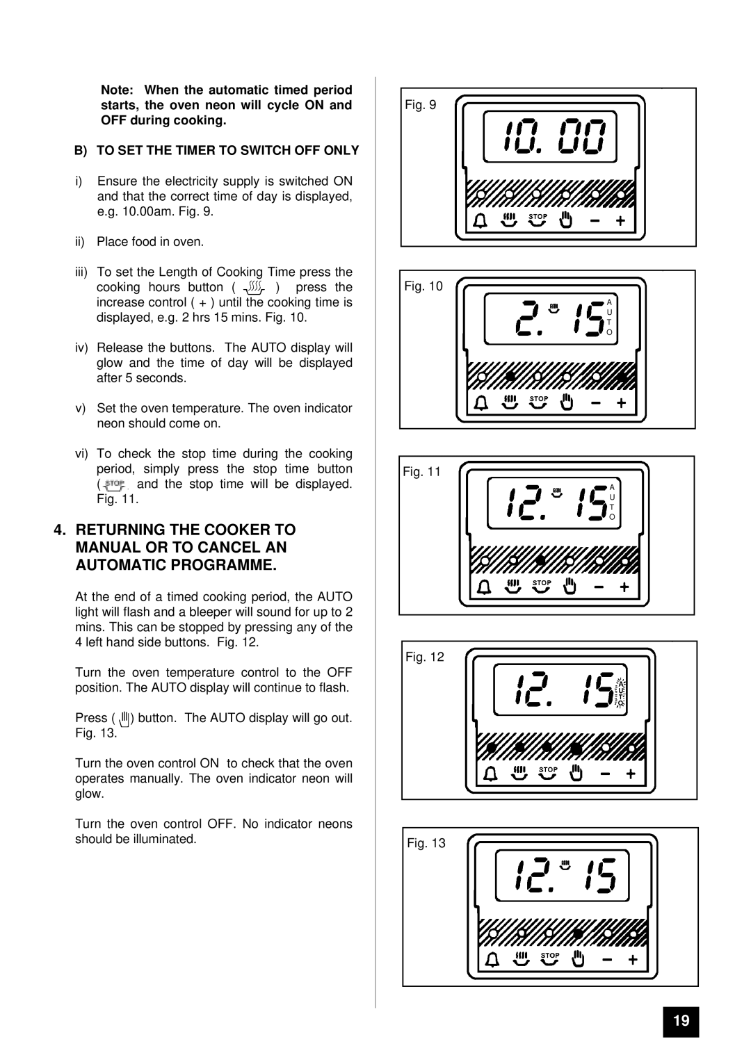 Tricity Bendix BD 913/2 installation instructions To SET the Timer to Switch OFF only 