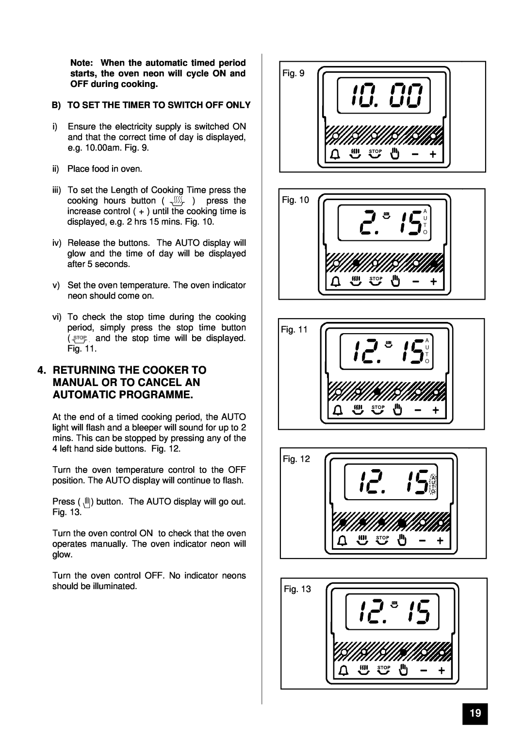 Tricity Bendix BD 913/2 installation instructions Returning The Cooker To Manual Or To Cancel An Automatic Programme 