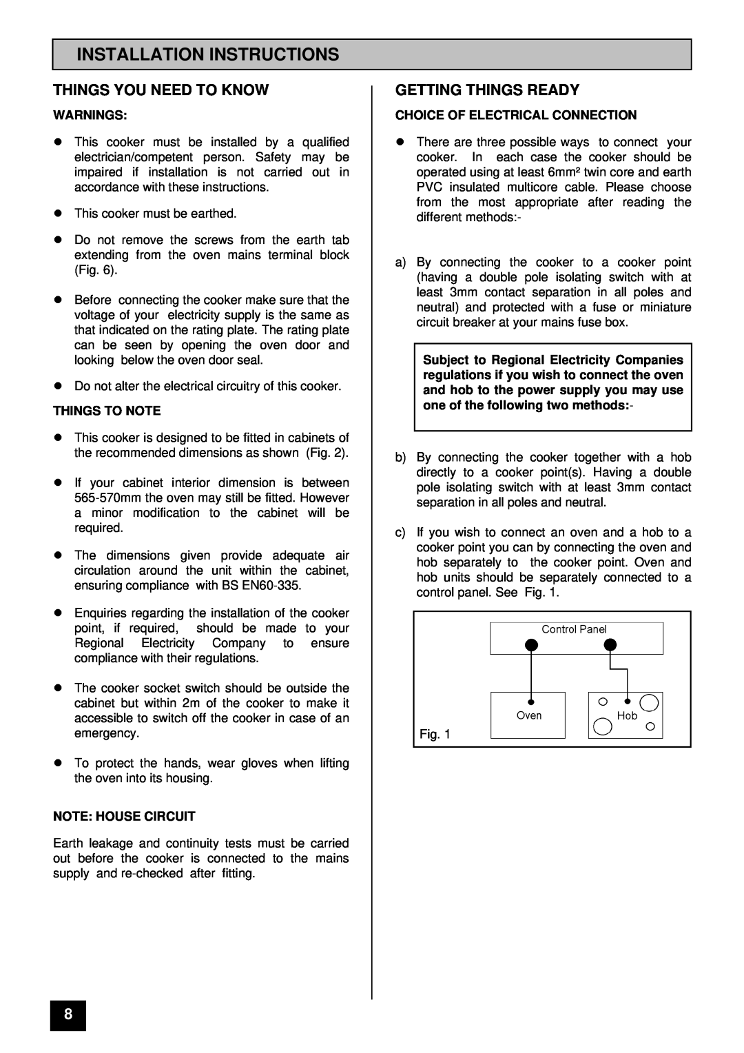 Tricity Bendix BD 913/2 Installation Instructions, Things You Need To Know, Getting Things Ready, Warnings, Things To Note 
