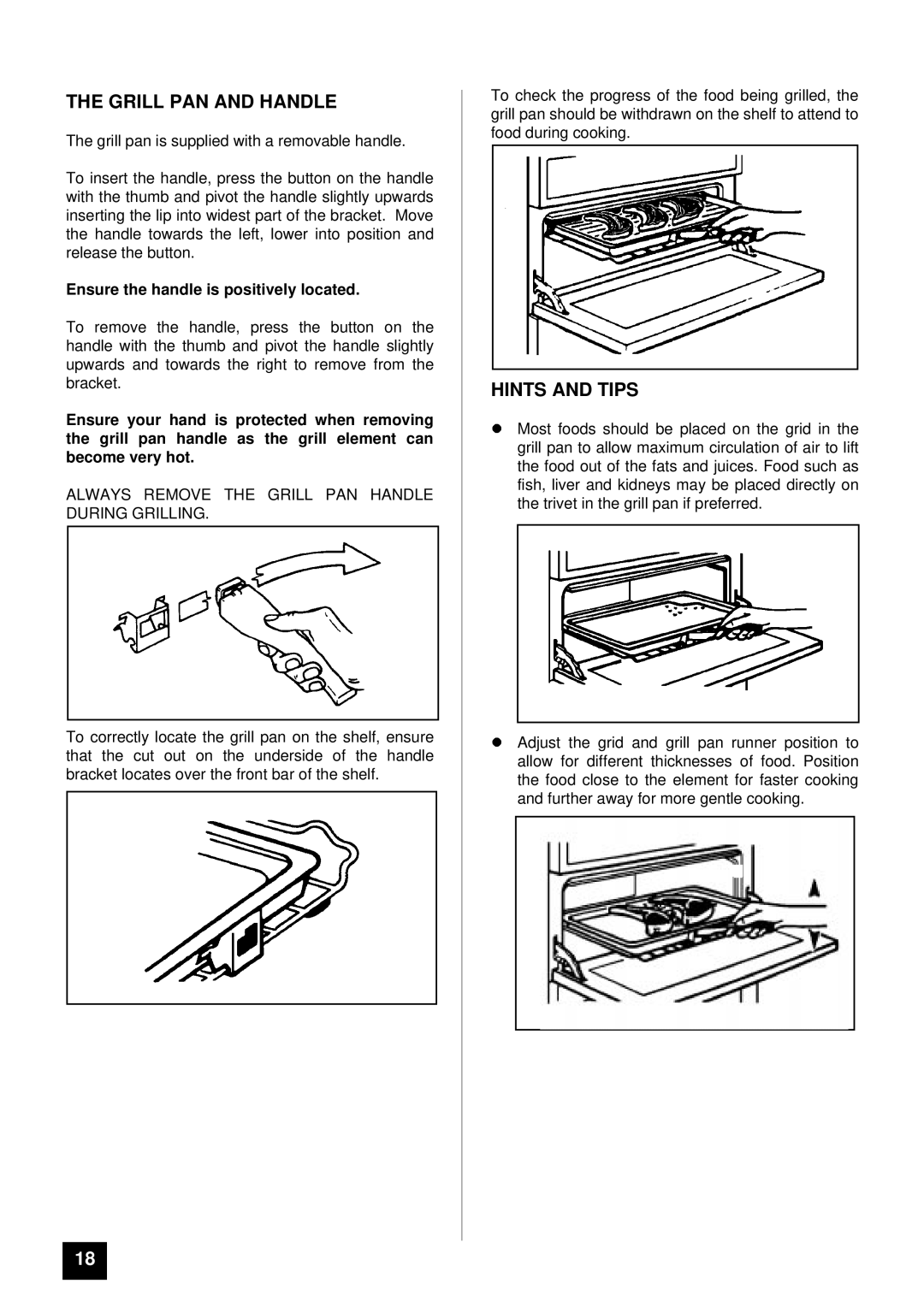 Tricity Bendix BD 921 installation instructions Grill PAN and Handle, Always Remove the Grill PAN Handle During Grilling 