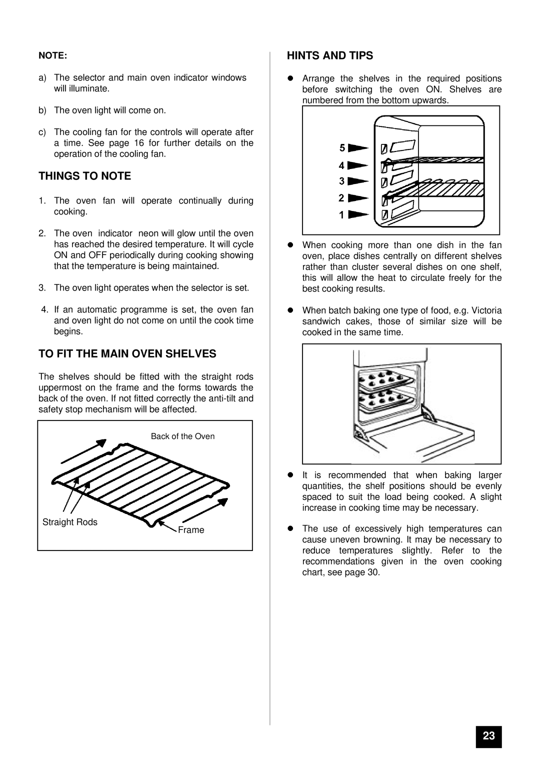 Tricity Bendix BD 921 installation instructions Things to Note, To FIT the Main Oven Shelves 