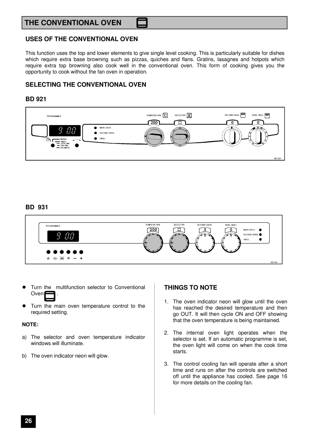 Tricity Bendix BD 921 installation instructions Uses of the Conventional Oven, Selecting the Conventional Oven 