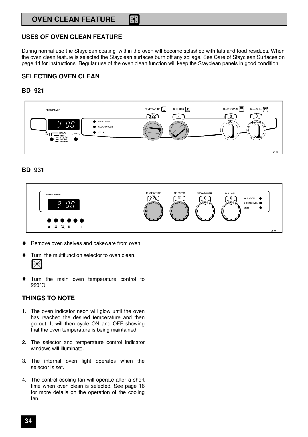 Tricity Bendix BD 921 installation instructions Uses of Oven Clean Feature, Selecting Oven Clean 