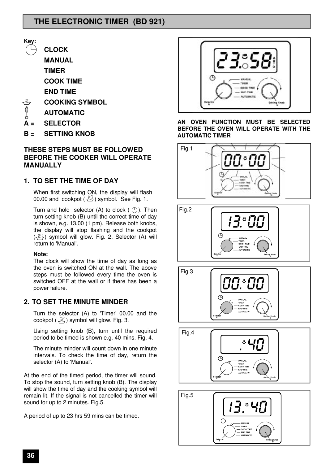 Tricity Bendix BD 921 installation instructions Electronic Timer BD, To SET the Minute Minder 