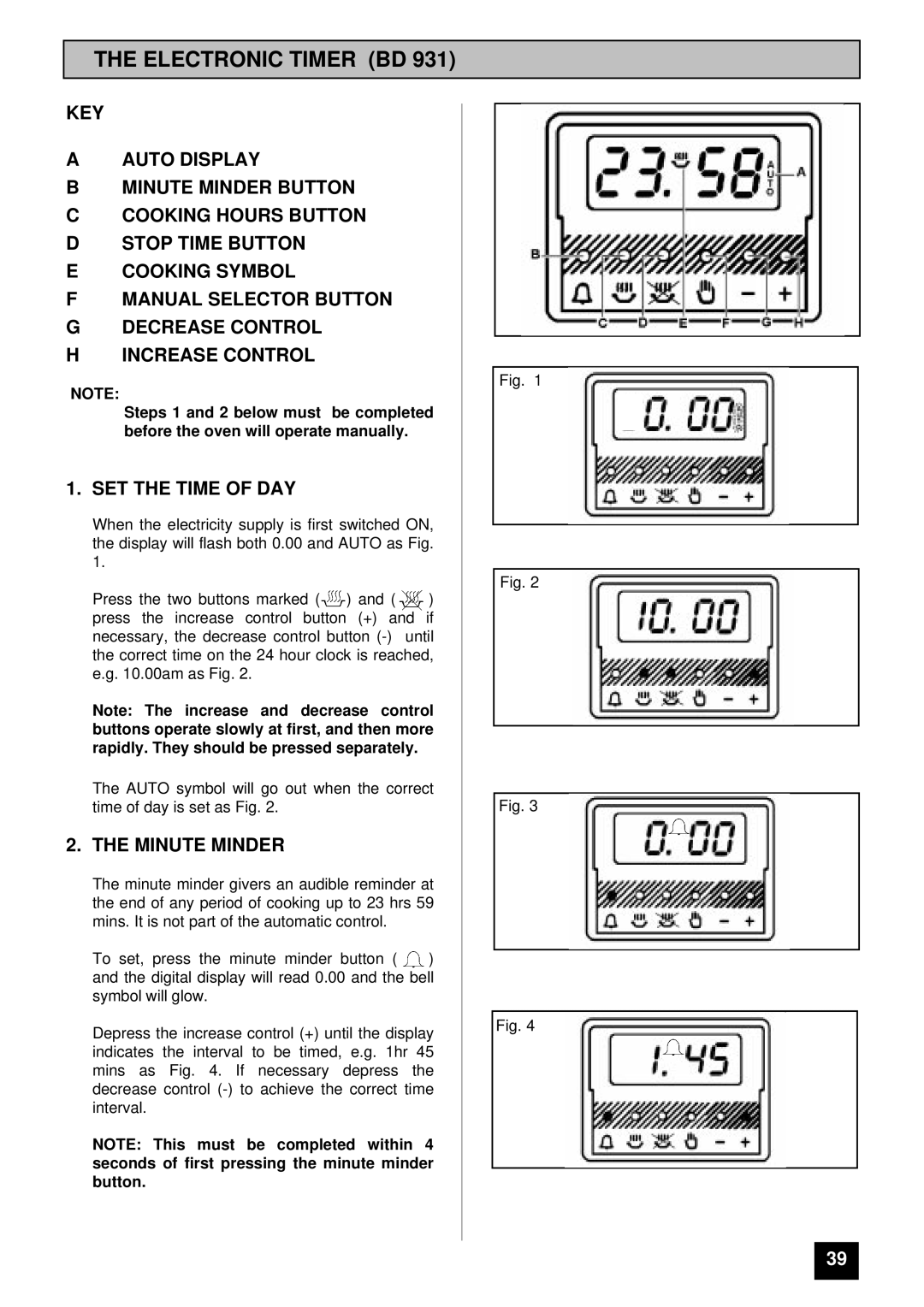 Tricity Bendix BD 921 installation instructions SET the Time of DAY, Minute Minder 