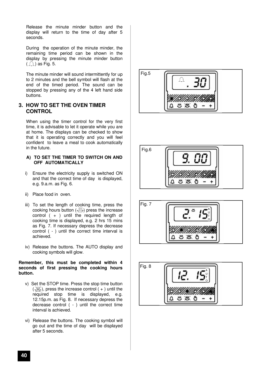 Tricity Bendix BD 921 HOW to SET the Oven Timer Control, To SET the Timer to Switch on and OFF Automatically 