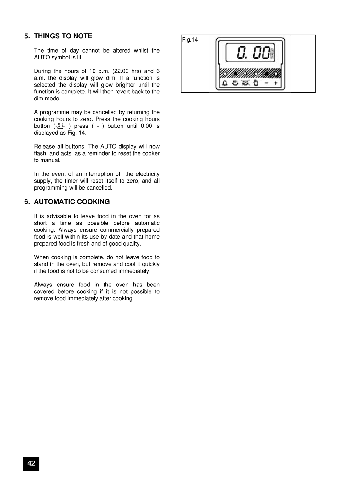 Tricity Bendix BD 921 installation instructions Things to Note, Automatic Cooking 