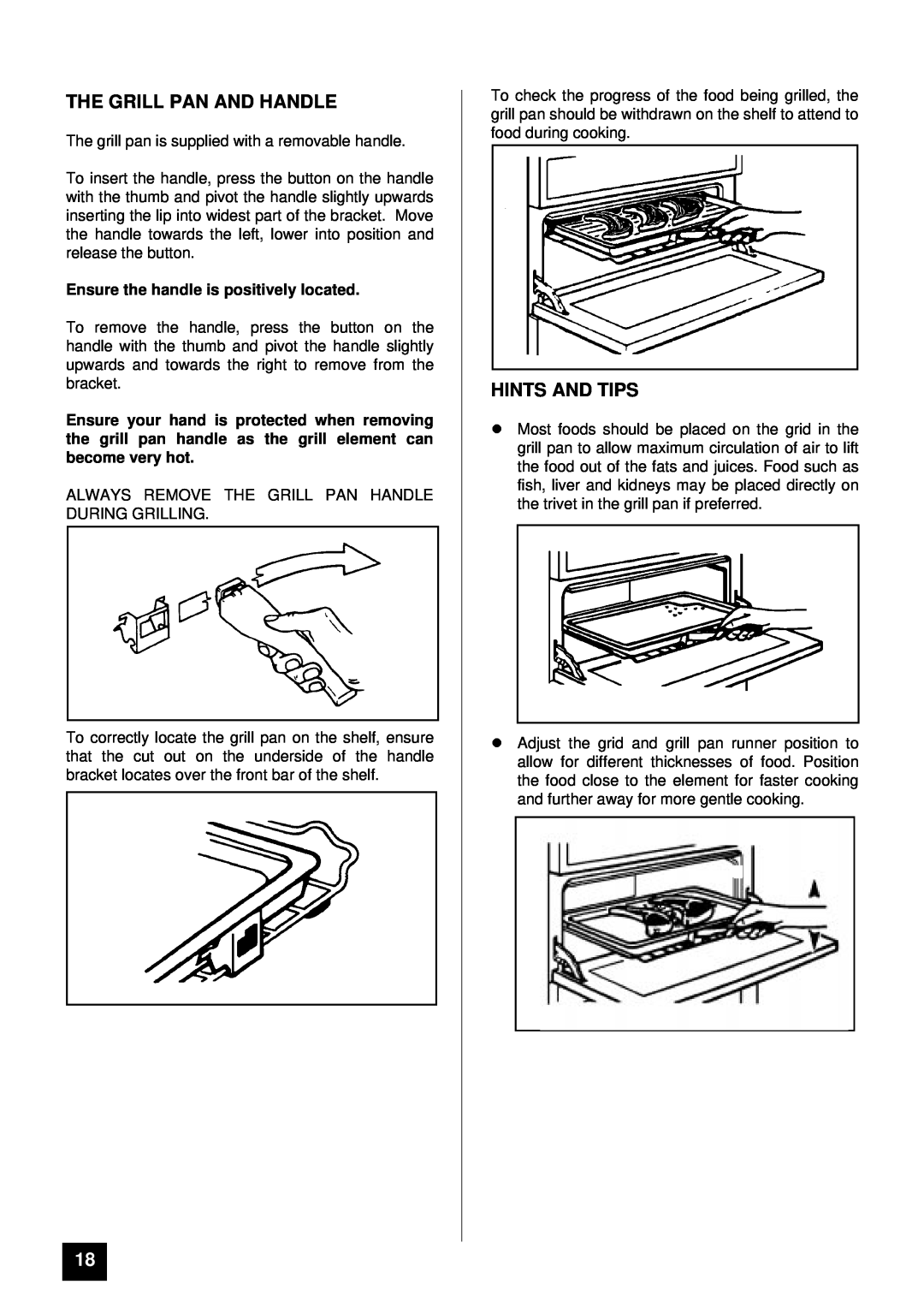 Tricity Bendix BD 921 The Grill Pan And Handle, lHINTS AND TIPS, Ensure the handle is positively located 