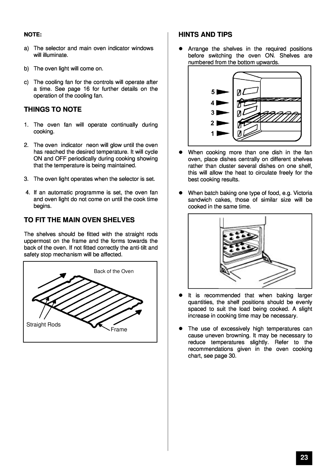 Tricity Bendix BD 921 installation instructions To Fit The Main Oven Shelves, Things To Note, lHINTS AND TIPS 