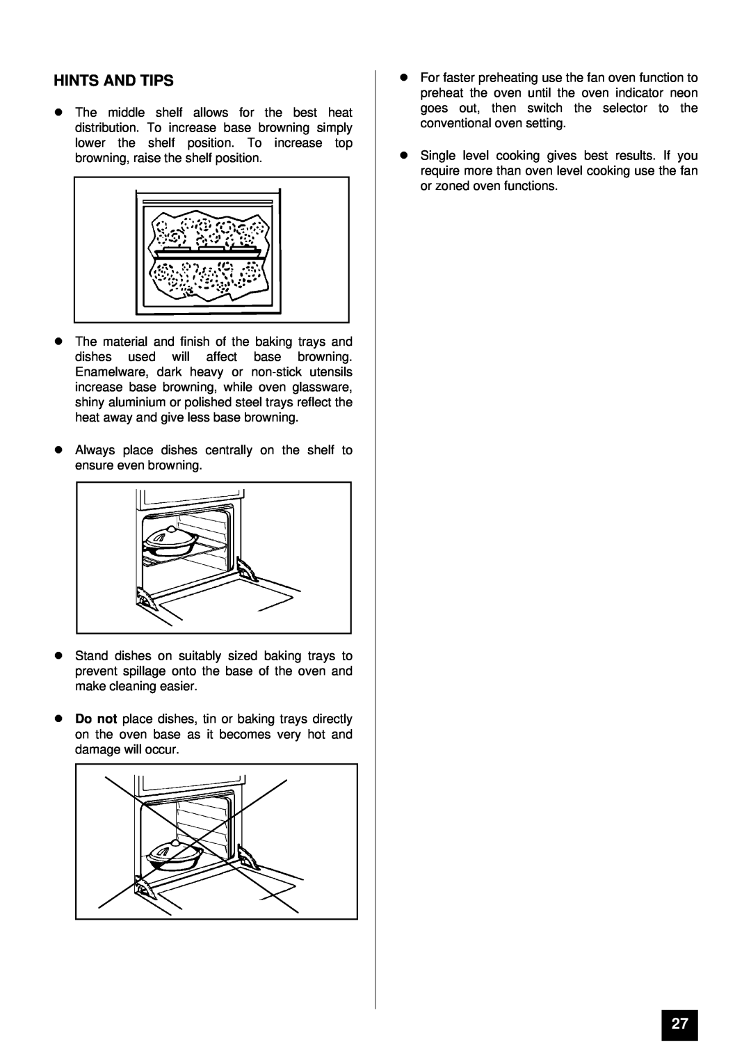 Tricity Bendix BD 921 installation instructions lHINTS AND TIPS, l browning, raise the shelf position 