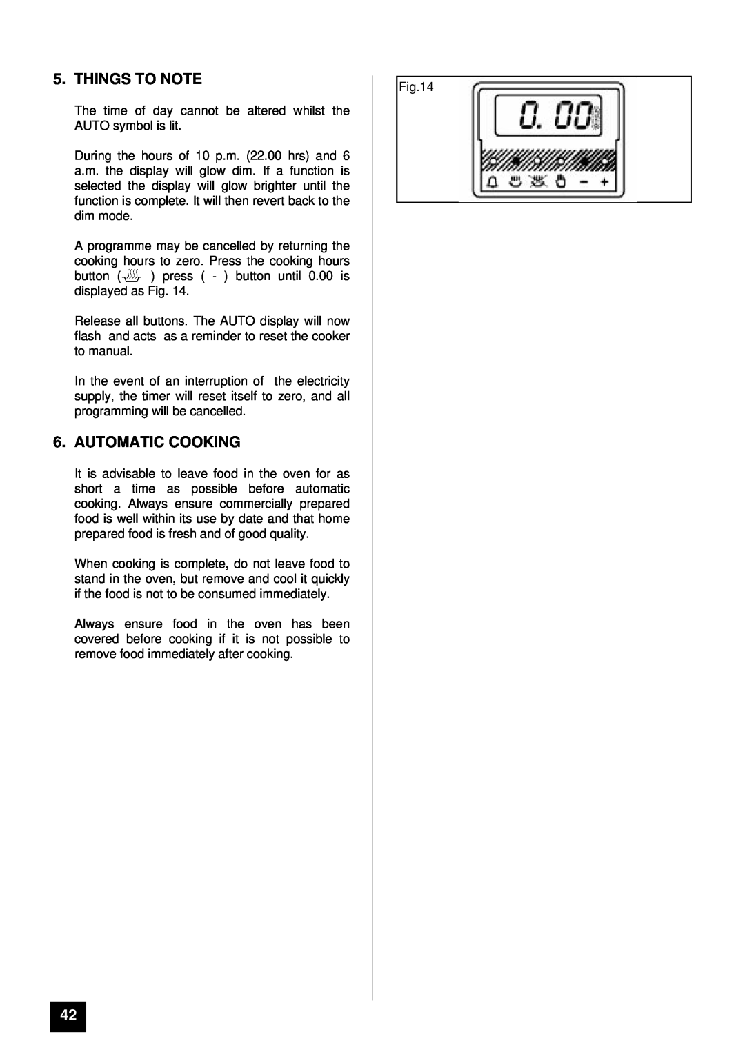 Tricity Bendix BD 921 installation instructions Things To Note, Automatic Cooking 