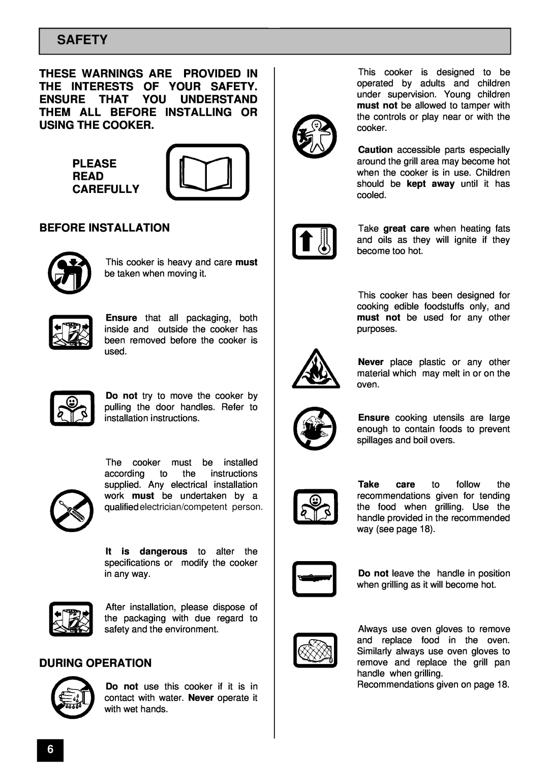 Tricity Bendix BD 921 installation instructions Safety, Please Read Carefully Before Installation, During Operation 