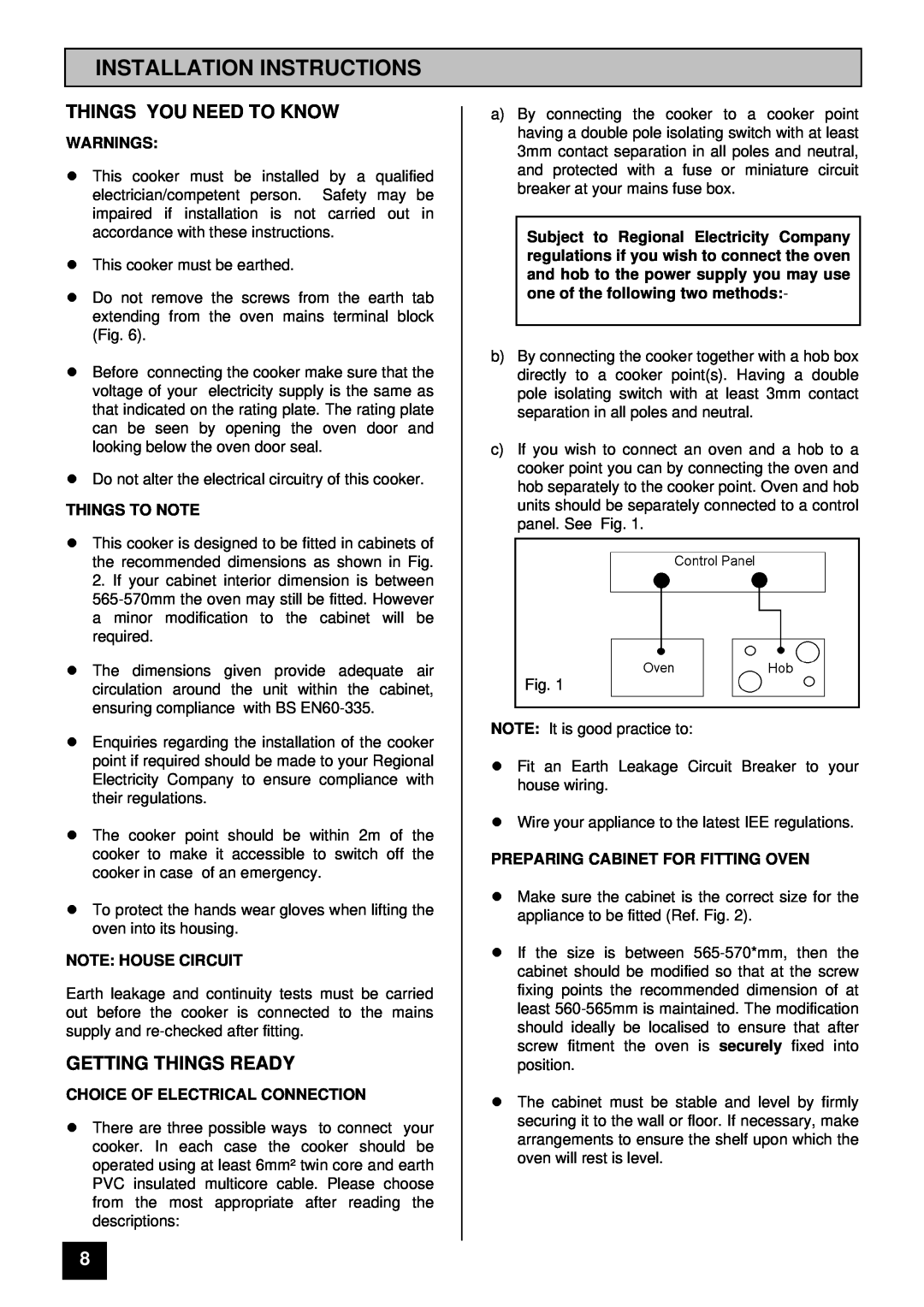 Tricity Bendix BD 921 Installation Instructions, Things You Need To Know, Getting Things Ready, Warnings, lTHINGS TO NOTE 
