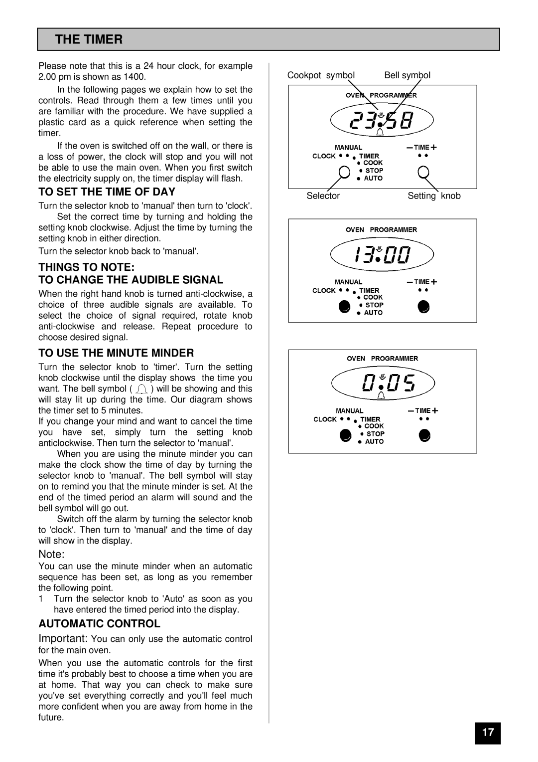 Tricity Bendix BD 985 Timer, To SET the Time of DAY, Things to Note To Change the Audible Signal, To USE the Minute Minder 