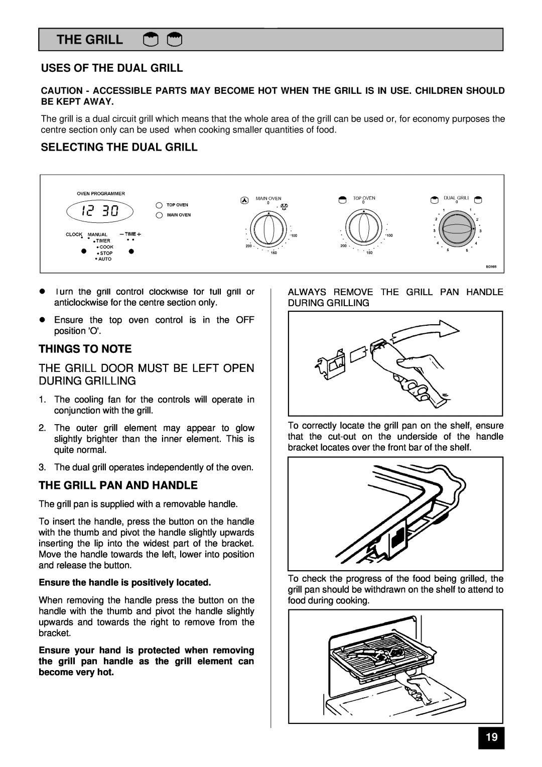 Tricity Bendix BD 985 installation instructions The Grill, Uses Of The Dual Grill, Selecting The Dual Grill, Things To Note 
