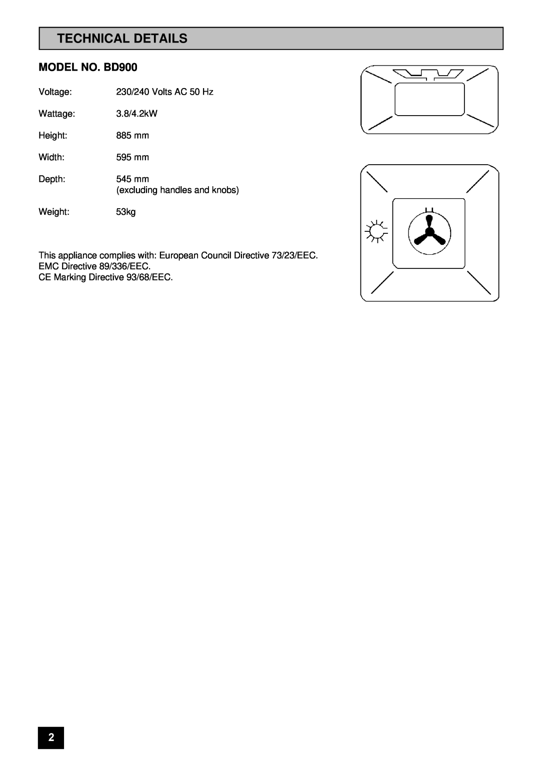 Tricity Bendix installation instructions Technical Details, MODEL NO. BD900 