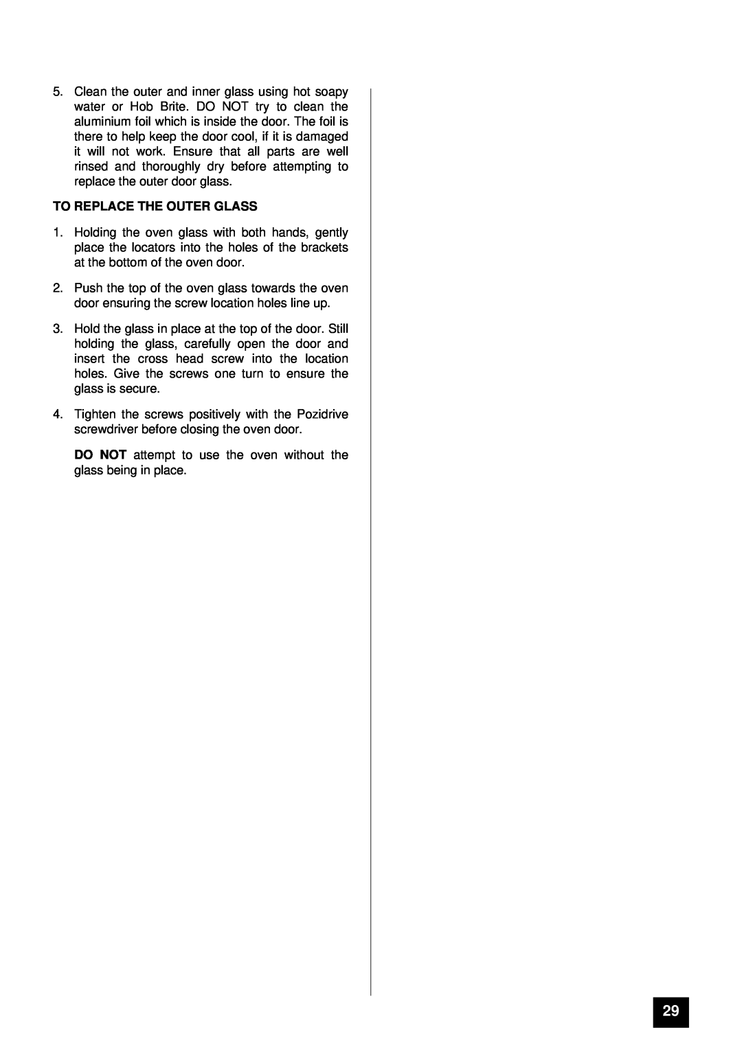 Tricity Bendix BD900 installation instructions To Replace The Outer Glass 