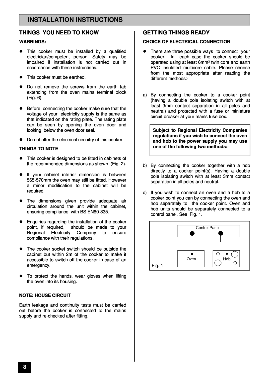 Tricity Bendix BD900 Installation Instructions, Things You Need To Know, Getting Things Ready, Warnings, Things To Note 