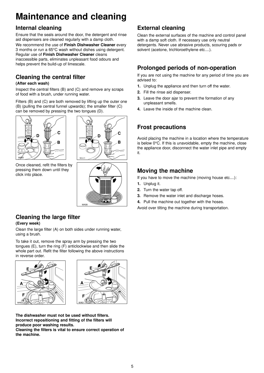 Tricity Bendix BDW 45 manual Maintenance and cleaning 