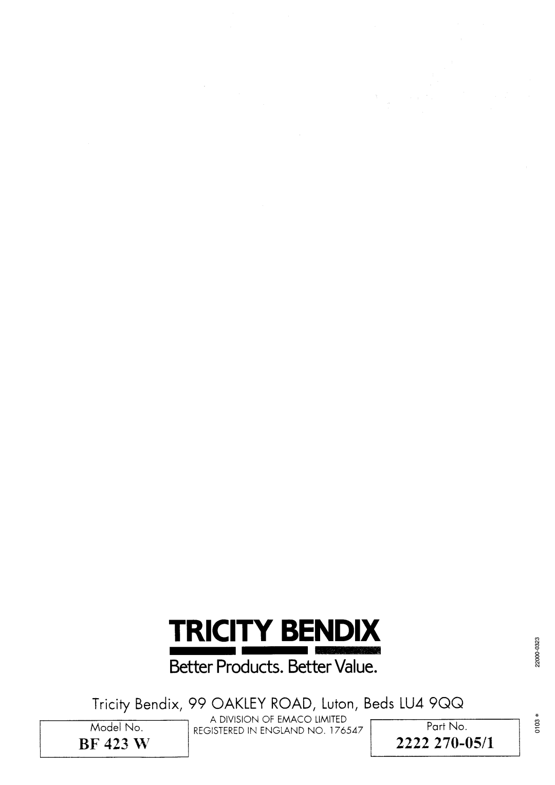 Tricity Bendix BF 423 W manual 