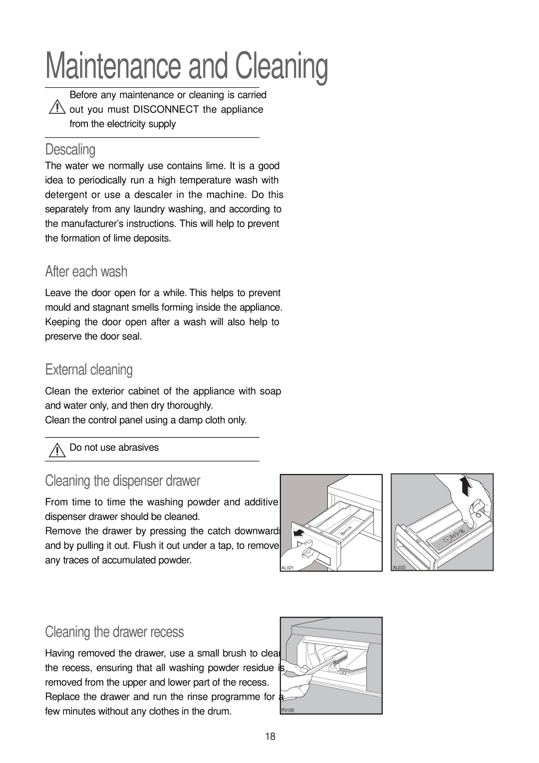 Tricity Bendix BIW 100 installation instructions Maintenance and Cleaning 