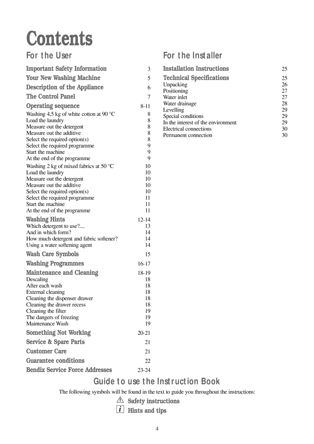 Tricity Bendix BIW 100 installation instructions Contents 