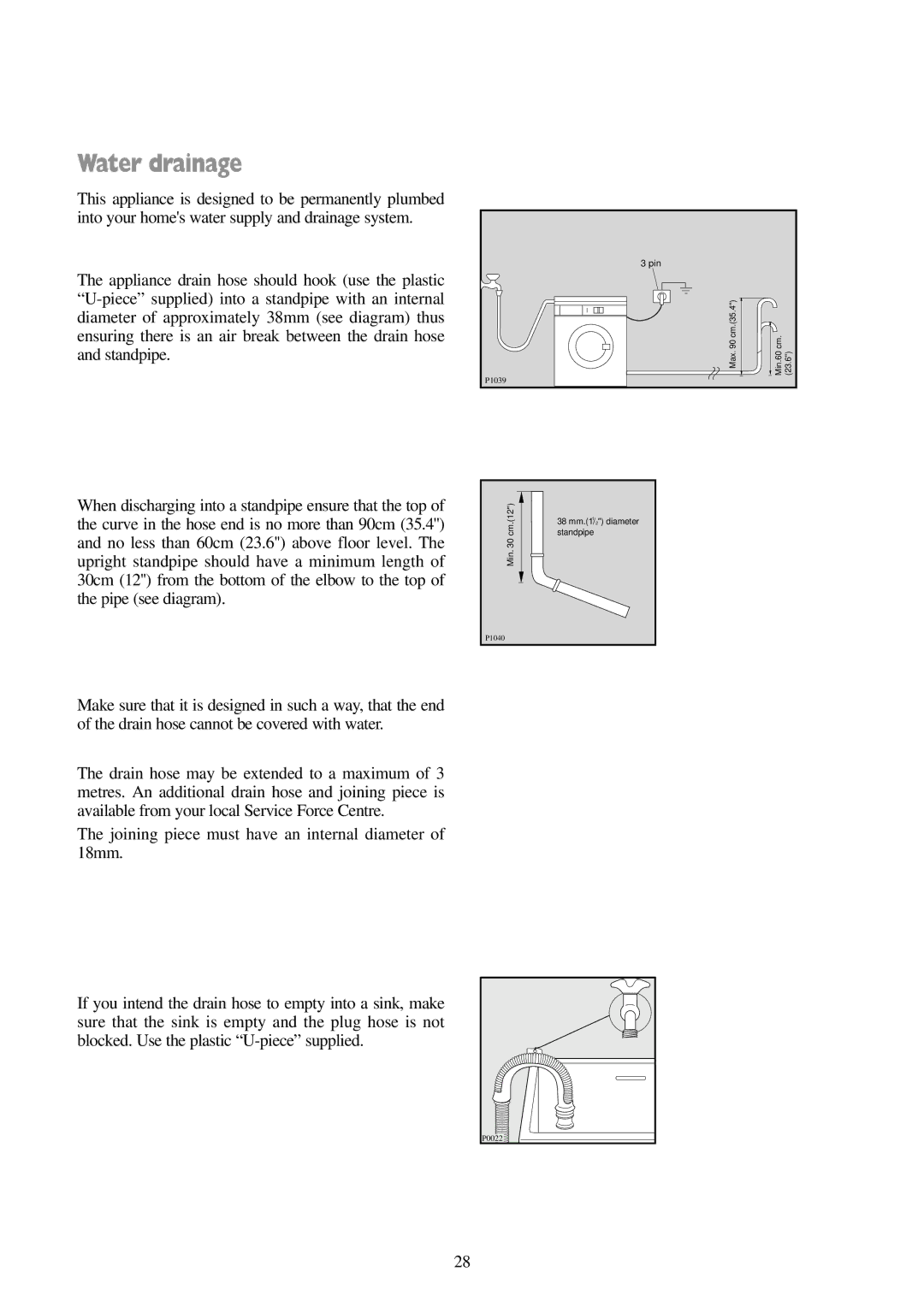 Tricity Bendix BIW 102 installation instructions Water drainage 