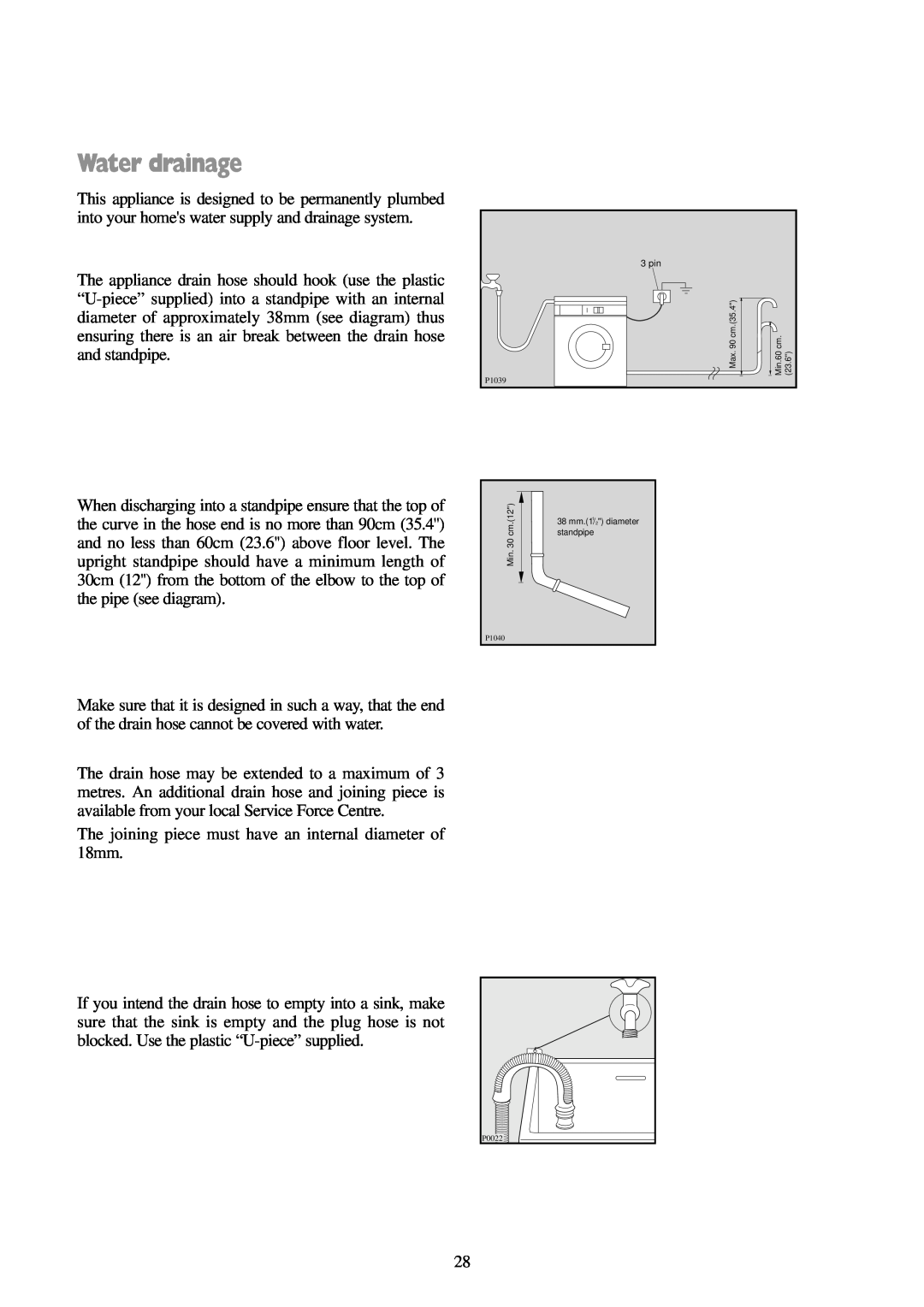 Tricity Bendix BIW 102 installation instructions Water drainage 