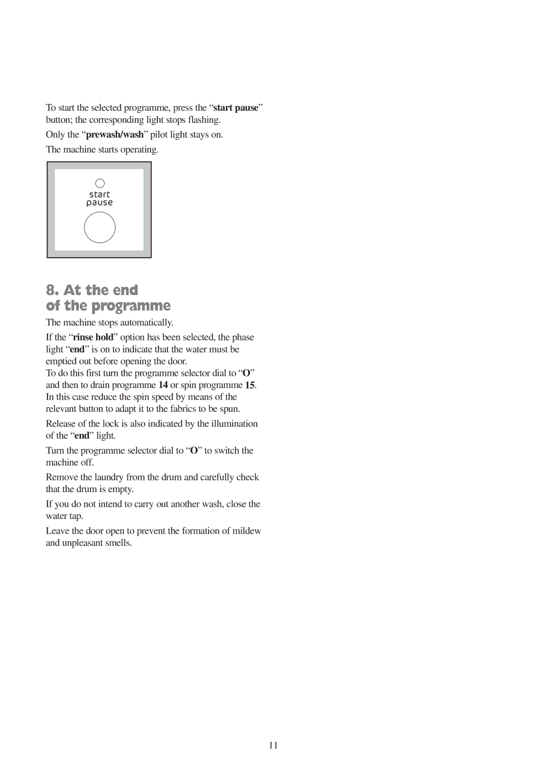 Tricity Bendix BIW 104 W installation instructions At the end Programme 